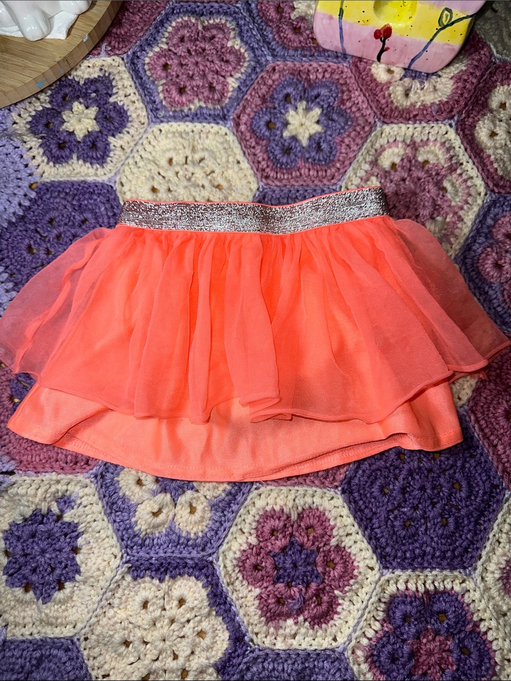 🎉Girls Coral Layered Tulle Skirt with Glitter Waistband B318